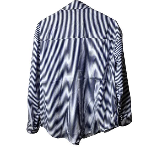 Pinstriped Blue and White Button Down Womens Shirt Blouse Plus 2XL Preppy Classy - Picture 4 of 8
